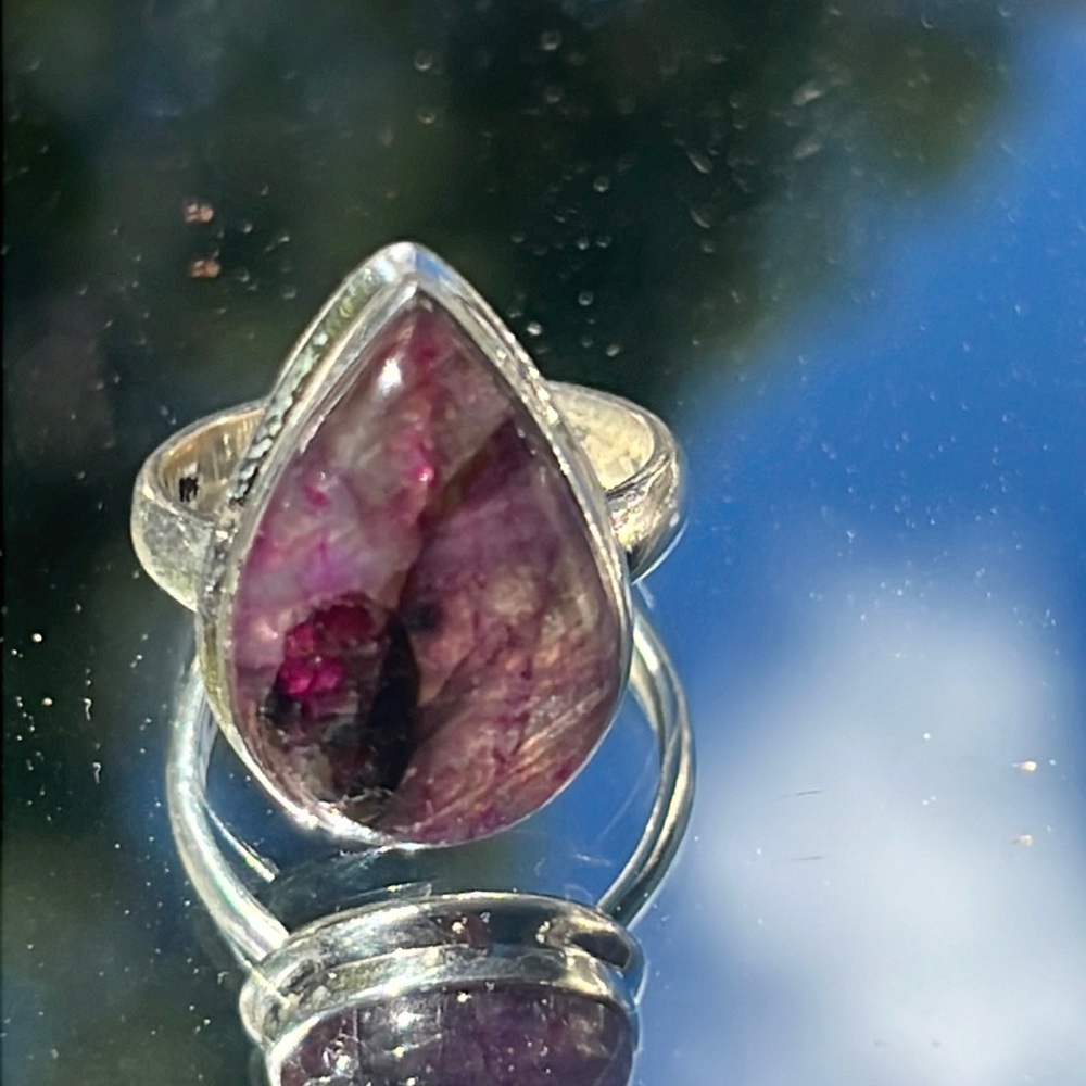 RED FLASH LABRADORITE 925 STERLING SILVER RING, SIZE 6